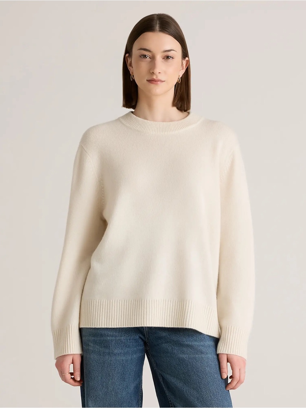 Quince Mongolian Cashmere Oversized Crewneck Sweater in Cream